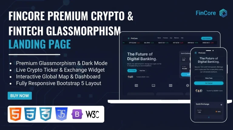 FinCore is the ultimate HTML landing page template designed specifically for Cryptocurrency Exchanges by Stacklyn Labs